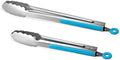 Premium 304 Stainless Steel Tongs Set – 12" Grill Tongs & 9" Cooking Tongs, Heat Resistant up to 600°F, Wavy Grip Head, Non‑Slip Handle with Locking Clip & Hanging Loop, Dishwasher Safe, Blue by ALLWIN-HOUSEWARE
