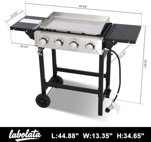 Flat Top Gas Griddle Grill with Stainless Steel Griddle, Includes Dust Cover & Regulator, Perfect for Camping & Tailgating (4-Burner) - Image 2