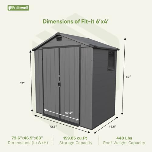 Patiowell 6X4 FT Plastic Outdoor Storage Shed with Floor, Resin Garden Shed - Image 3