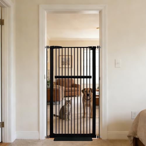 Lumizone 55.12" Extra Tall Pet Gate for Cat Dog 30.12"-34.05" Wide Black by Lumizone