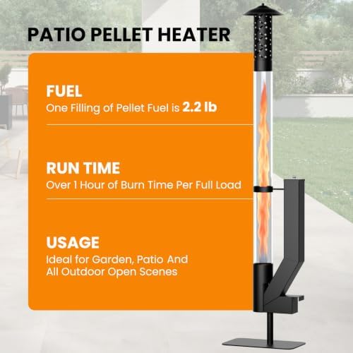 DoCred Patio Pellet Heater, 62" H Outdoor Glass Fire Tube Heater - Image 4