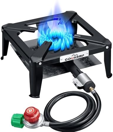 COOKAMP Portable Camp Stove Propane, Outdoor Gas Burner with Cast Iron Burner & Steel Construction, Ideal for Wok, Gas Grill & Outdoor Cooking.SA1220 by COOKAMP