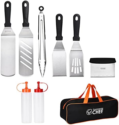 Commercial Chef 9PC Griddle Accessories Kit – Flat Top Grill Accessories Hibachi Spatula Set for Weber and Blackstone Griddles, Breakfast Tools for Outdoor BBQ by CommercialChef