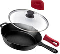 Cuisinel Cast Iron Skillet with Lid - 10"-Inch Pre-Seasoned Frying Pan + Glass Cover + Heat-Resistant Handle Holder - Indoor/Outdoor Use - Grill, Stove, Camp Firepit, Induction - Oven Safe Cookware by Cuisinel