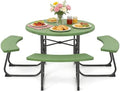 COSTWAY Round Outdoor Picnic Table with Bench Set for 4-8 People (Green) by COSTWAY