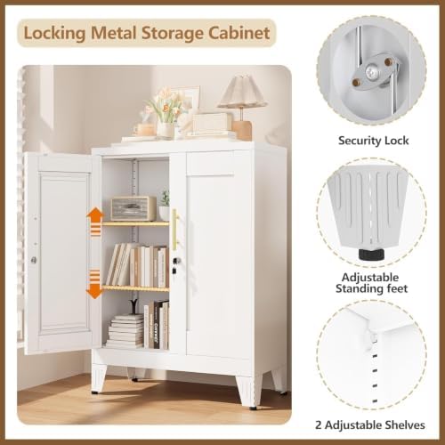 GAIOUS 36" Metal Office File Cabinet, White Locked Garage Storage Cabinets - Image 6