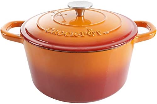 Crock-Pot Artisan 5-Quart Round Enameled Cast Iron Dutch Oven – Sunset Orange, Durable Heavy-Duty Cookware for Slow Cooking, Roasting, Baking with Lid by Crock-PotBrand