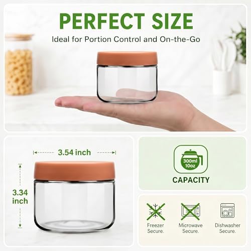 EONJOE 10 oz Small Glass Containers with Lids, Food Storage Jars, 6pk - Image 2