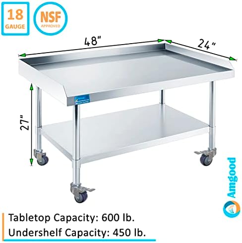 48" x 24" Rolling Equipment Stand, Locking Casters, Undershelf, NSF - Image 3