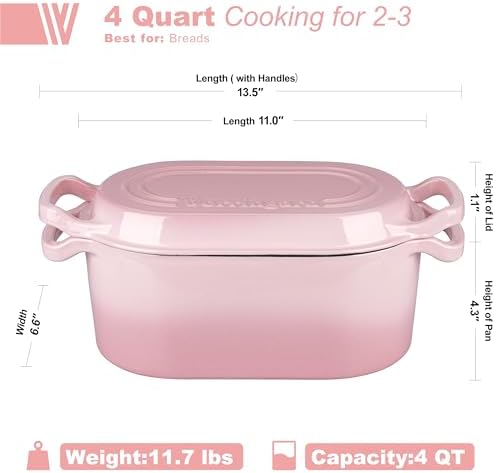 VORRINGARD Oval Dutch Oven Pot with Lid, Enamel Coating Cast Iron Bread Pans for Homemade Sourdough Bread Baking, Cooking, 4 Quart, Pink - Image 2