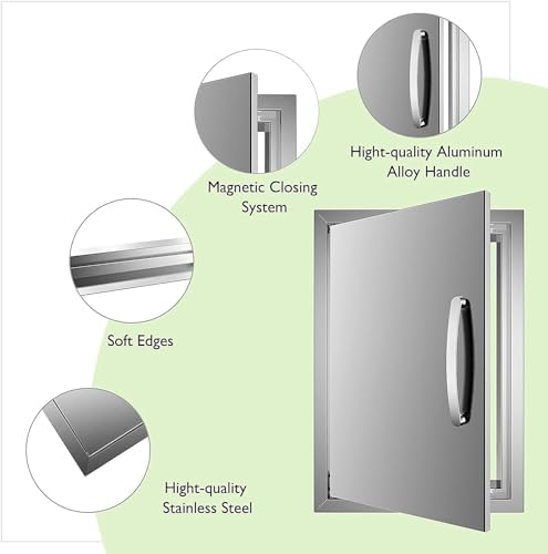 Outdoor Kitchen Single Door BBQ Access 17'' Wx24'' H Flush Mount Island Perfect for Grilling Station and Island, Silver - Image 3