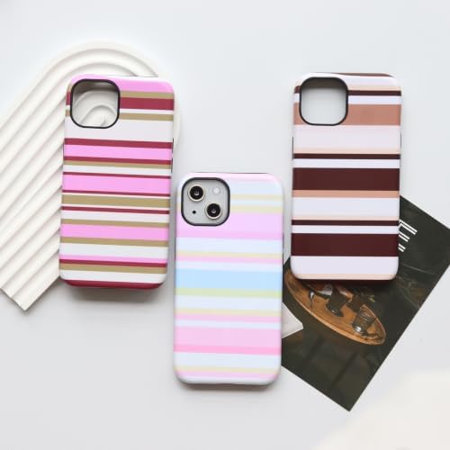 for iPhone 13 Case, Magnetic Matte Frosted Dual-Layer Striped Phone Case for Women, Retro Aesthetic Cover Compatible with Mag Safe Accessories - Berry Sage - Image 5