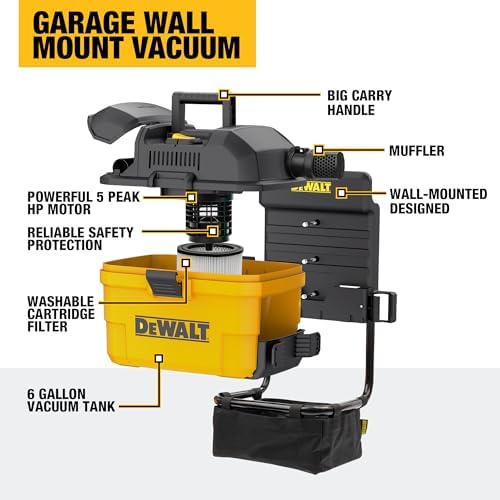 DEWALT Portable 6 Gallon 5 Horsepower Wall-Mounted Garage Wet Dry Vacuum Cleaner DXV06G - Image 4