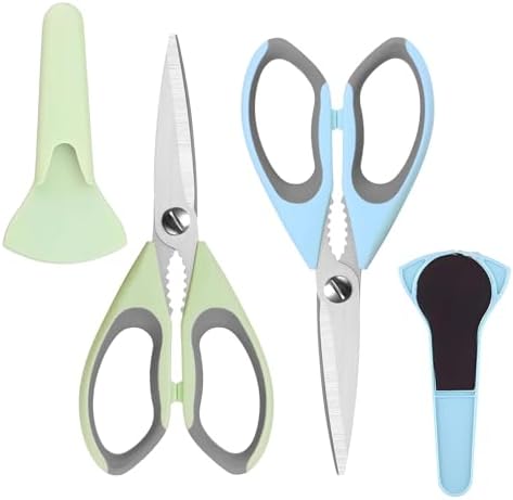 2 Pack Heavy Duty Scissors Kitchen Shears with Magnetic Holder,Dishwasher Safe Stainless Steel Meat Cooking Shears,Multifunctional All Purpose Sharp Scissors Set for Food, (Dark green and light blue) by HFLYJPYW