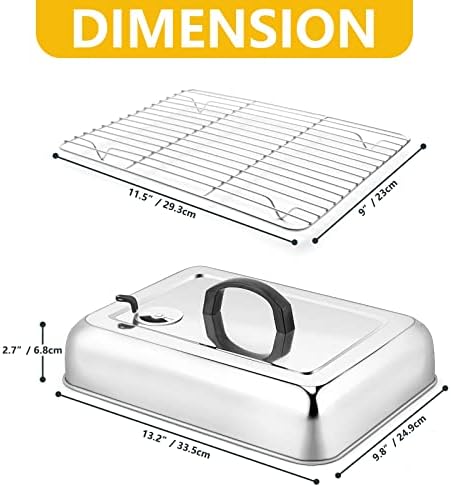 Leonyo 13" Rectangular Basting Cover with 11"x 9" Cooling Rack, Cheese Melting Dome & Wire Rack for Baking, Griddle Accessories with Steam Dome Lids for Oven, BBQ Flat Top Grill Cooking - Image 2