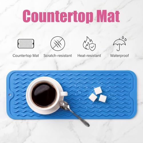 MicoYang Silicone Dish Drying Mat for Multiple Usage,Easy clean,Eco-friendly,Heat-resistant Silicone Mat for Kitchen Counter,Sink,Bar,Bottle,or Cup Lichen Blue M 17 inches x 6 inches - Image 3