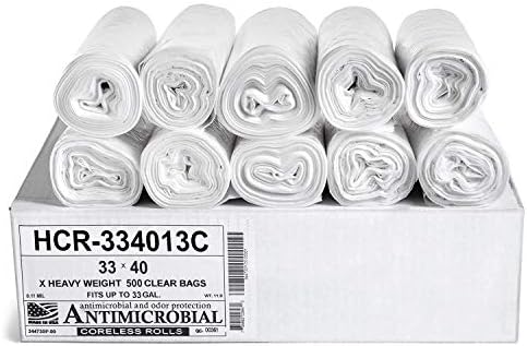 Aluf Plastics High Density Trash Bags, 33 Gallon, 13 Micron (eq), 33" x 40", Clear, for Bathroom, Office, Industrial, Commercial, Janitorial, Municipal, Recycling (Pack of 500) by AlufPlastics