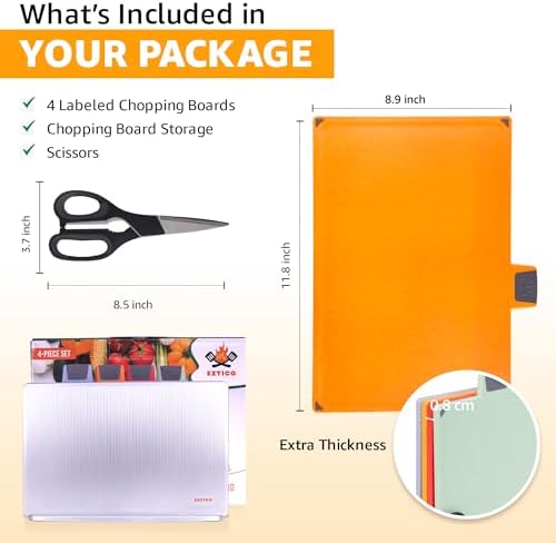 4-Piece Non-Toxic Cutting Board Set 12"L x 9"W with Premium Scissors and Holder (Tall Silver) - Image 2