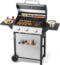 3-Burner Propane Gas Grill with Double-layer Lid, Stainless Steel Hanging Basket & Easy-to-Clean Design – 30,000 BTU BBQ Grill with 2 Folding Sides and Wheels for Outdoor Backyard Patio by Unknown