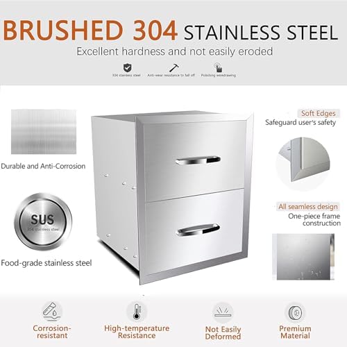 Outdoor Kitchen Drawers, Box Frame Style Flush Mount BBQ Drawer w/Stainless Steel Handle, BBQ Island Drawers For Patio Grill Station,Double Drawers - Image 5