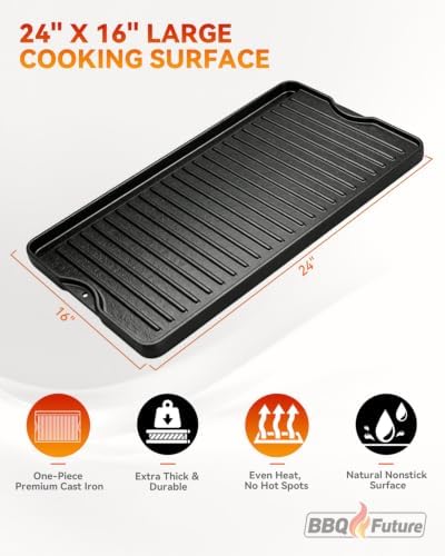 16" x 24" Reversible Cast Iron Griddle for Camp Chef, Smooth & Ribbed Sides - Image 2