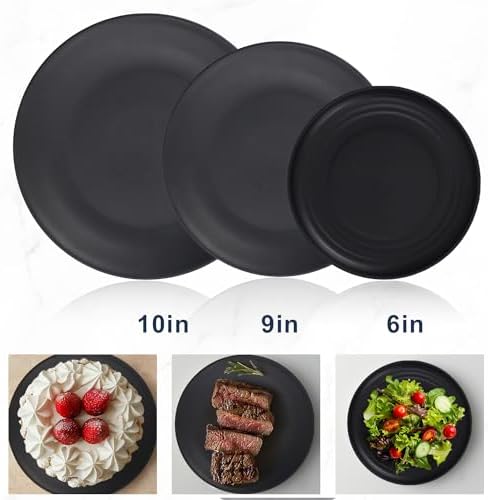Wrova Wheat straw dinnerware sets of 40-10 inches plates,9 inches plates,6inches snack plate,26oz bowls,12oz cups - Unbreakable plates and bowls sets microwave safe and dishwasher safe. Black - Image 2