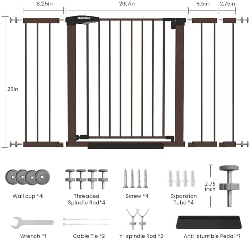 Mumeasy 29.7–48" Baby Gate for Stairs, Dog Gate for Doorways, Auto Close Child Gate, Indoor Safety Pet Gate with Walk Thru Door, Easy Install Pressure Mounted Extra Wide Gate for Kitchen, House, Brown - Image 2