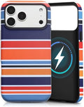 for iPhone 17 Pro Max Case, Magnetic Matte Frosted Dual-Layer Striped Phone Case for Women, Retro Aesthetic Cover Compatible with Mag Safe Accessories - Sunset Coast by YKCZL