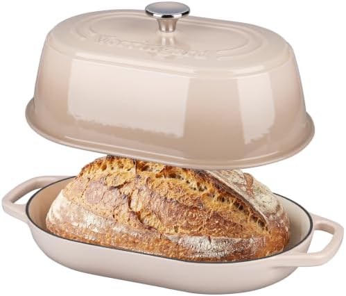 VORRINGARD Enameled Cast Iron Dutch Oven Pot with Dome Lid, Oval Bread Oven for Homemade Sourdough Bread Baking, Oven Safe up to 500°F, 6 Quart, Latte by Unknown