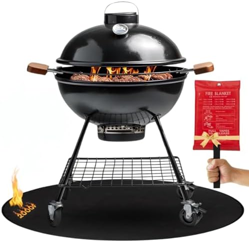 Under Grill Fire Pit Mats for Outdoor Grill Deck Protector - Black Under BBQ Grill Mat w/Fire Blanket & Corner Weights, Double-Sided Fireproof Design, Heat Resistance Up to 2000°F (Round, 40) by Unknown