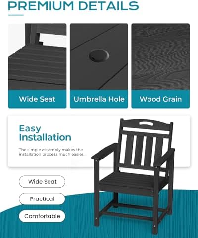 Ciokea HDPE Outdoor Patio Dining Table, All-Weather Furniture, Black - Image 6
