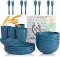 Wheat Straw Dinnerware Sets, Homienly 20pcs Unbreakable Microwave Dishwasher Safe Tableware Lightweight Bowls, Cups, Plates Set Reusable Dinner Plates Bowls set (Blue) by HOMIENLY