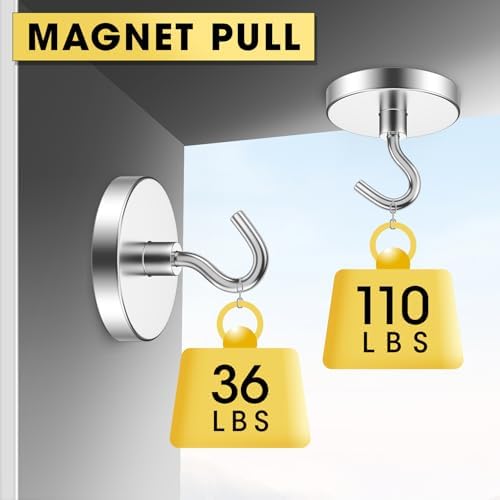 VNDUEEY Magnetic Hooks, 110 Lbs Strong Magnet Hooks Heavy Duty for Refrigerator, Magnetic Cruise Hook for Hanging, Rare Magnets with Hook for Classroom, Office, and Kitchen (Silver, Pack of 10) - Image 3