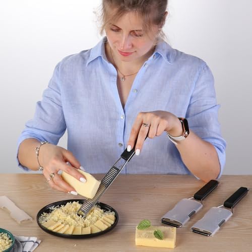 Cambom Lemon Zester Grater Three-piece Suit - Heavy Duty Kitchen Tool for Parmesan Cheese, Ginger, Garlic, Nutmeg, Chocolate, Vegetables，Fruits，Stainless Steel Grater Dishwasher Safe Black - Image 6