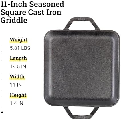 Lodge 11" Cast Iron Square Griddle - Chef Collection - For Indoor & Outdoor Cooking - Superior Heat Retention - Durable Cast Iron - Seasoned Kitchen Griddle (Pack of 2) - Image 6