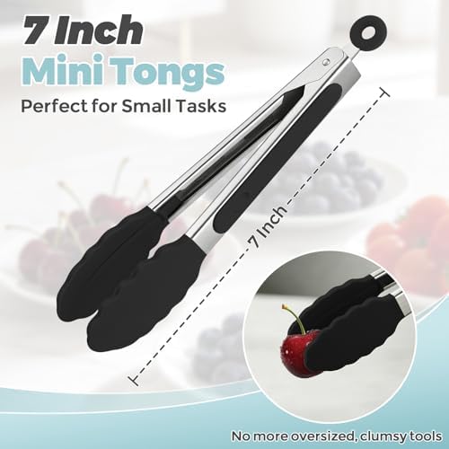 Small Cooking Tongs 7 inch Mini Serving Tongs with Silicone Tips - Image 2