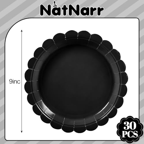 NatNarr 30 Pcs Black Paper Plates 9" Scalloped Halloween Dessert Cake Plate - Image 3
