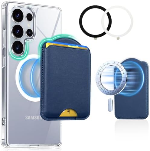 Magnetic Wallet for Samsung Galaxy S26 S25 S24 Series, Fold 8 Ultra with Magsafe Case, for iPhone 18-12 Series, RFID Blocking Leather Magnetic Card Holder | Holds 3 Cards | Blue by Unknown