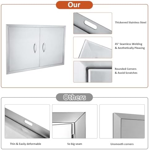 JIE JIN 35" W X 24" H Outdoor Kitchen Doors Double Doors Thickened 304 Brushed Stainless Steel BBQ Access Door BBQ Island Doors Outdoor Kitchen Accessories Door for Outdoor Kitchen BBQ Island - Image 7