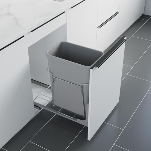 Dowell B15 Aluminum Base Wastebasket Pullout with Door Mount and 35Qt/9Gal Plastic Bin (4012 0115+35) by DowellKitchenBath