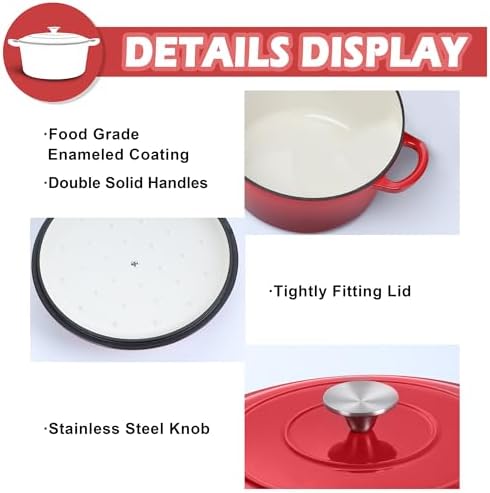TeamFar 3qt Dutch Oven, Small Enameled Cast Iron Dutch Oven Pot with Lid - Image 3