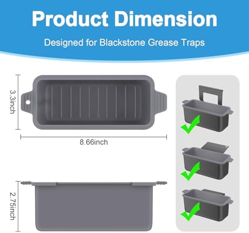 2 PCS Silicone Grease Cup Liners for Blackstone 36 28 22 17 Inch Griddle,Reusable Grease Catcher Cup Liner Grill Grease Tray,Durable Drip Pans Blackstone Griddle Accessories,Grey - Image 2