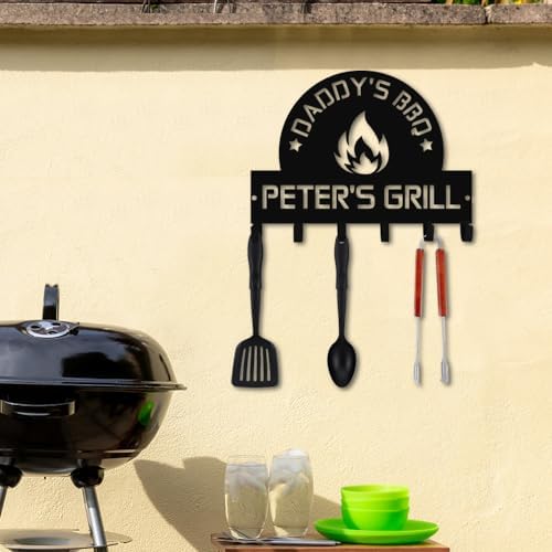 Generic Personalized BBQ Cooking Utensils Wall Hooks Rack for Dad Custom Grilling Tool Organizer Barbecue Tool Metal Storage Holders Grill Cutlery Hanger Father's Day Utensils Hanging Hooks (Style 2) - Image 4
