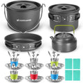 Odoland 39pcs Camping Cookware Mess Kit, Non-Stick Large Size Hanging Pot Pan Kettle with Base Dinner Cutlery Sets for 6 and More, Cups Dishes Forks Spoons Kit for Outdoor Camping Hiking Picnic by Odoland
