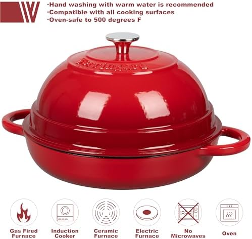 VORRINGARD Cast Iron Enameled Dutch Oven Pot with Lid for Bread Baking, Bread Oven, 6 Quart, Red - Image 3