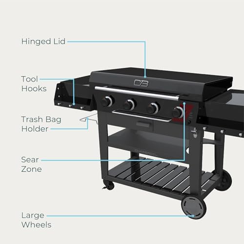 Charbroil 36" Performance Series Deluxe Propane Gas Griddle with Cart 4 Burner Flat Top Grill, Black - 463285924 - Image 5