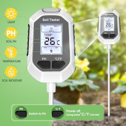4-in-1 Soil Moisture Meter Digital Plant Temperature/Soil Moisture/PH Meter/Sunlight Intensity Backlight LCD Display Soil Test Meter for Gardening, Farming and Outdoor Plants - Image 2