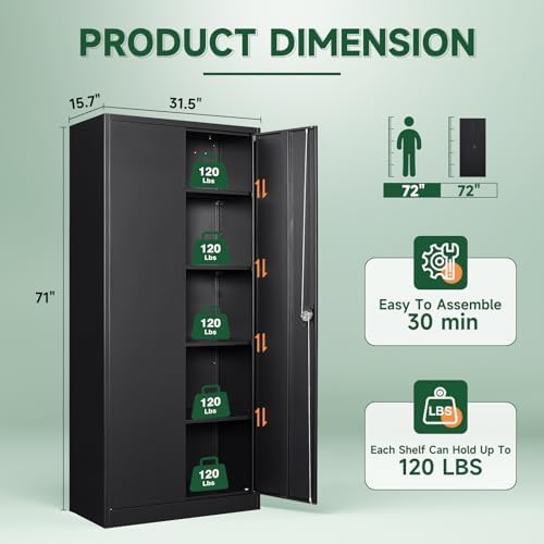 Letaya Metal Garage Storage Cabinets with Lock Door and Adjustable Shelves, Steel Tool Cabinets for Home,Office,Warehouse Organisieren (Black) - Image 3