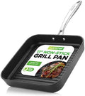 NutriChef 11" Non-Stick Grill Pan for Indoor Cooking - Hard Anodized Grill Pan for Stove Tops with High Ridges, Strong Handles, Dishwasher Safe by NutriChef%E2%84%A2Kitchen