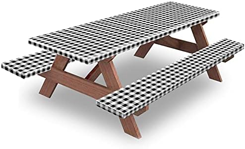 5ft 60" Picnic Table and Bench Cover, 3 Pack, Black-White Checkered by KENOBEE